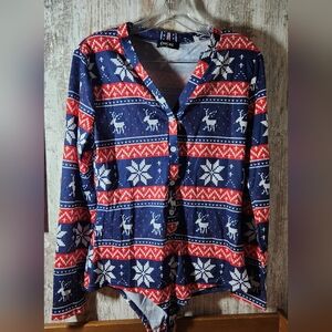Chic Festive Reindeer Bodysuit in Navy and Red Christmas Winter Xmas